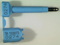 Goedgekeurde container bolt seal met alfanumeriek identificatiekenmerk TA  103073.