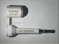 Goedgekeurde bolt seal met alfanumeriek identificatiekenmerk CPAR