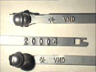 Goedgekeurde stalen bandverzegeling met alfanumeriek identificatiekenmerk VMD