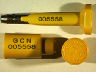 Goedgekeurde bolt seal met alfanumeriek identificatiekenmerk GCN