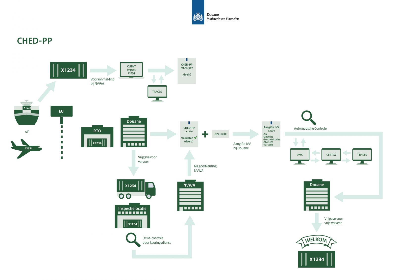 Infographic over het proces van de invoer van uw zending fytosanitaire goederen met CERTEX.